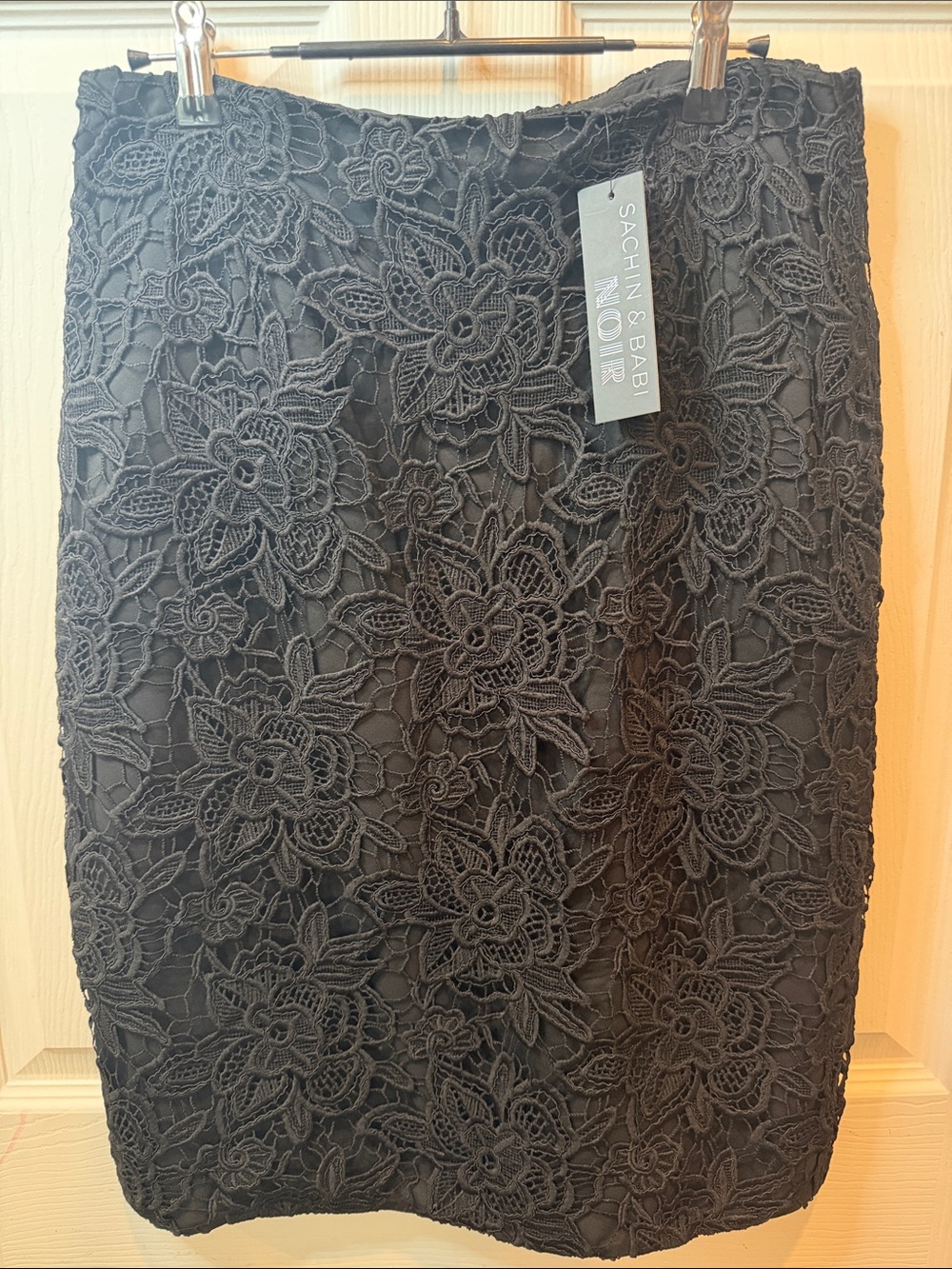 Sachin + Babi Black Floral Lace Pencil Skirt with Embroidered Overlay